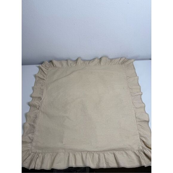 Ralph Lauren Cottage Tan Cotton Blend Pillow Sham Crochet Lace Trim 25”X25” - Picture 1 of 8